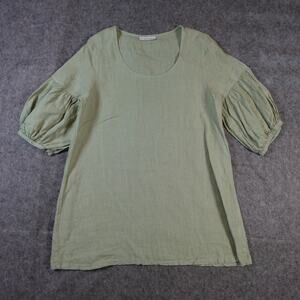 Bryn Walker Top Womens Extra Small Linen Puff Sleeve Scoop Neck Boxy Lagenlook